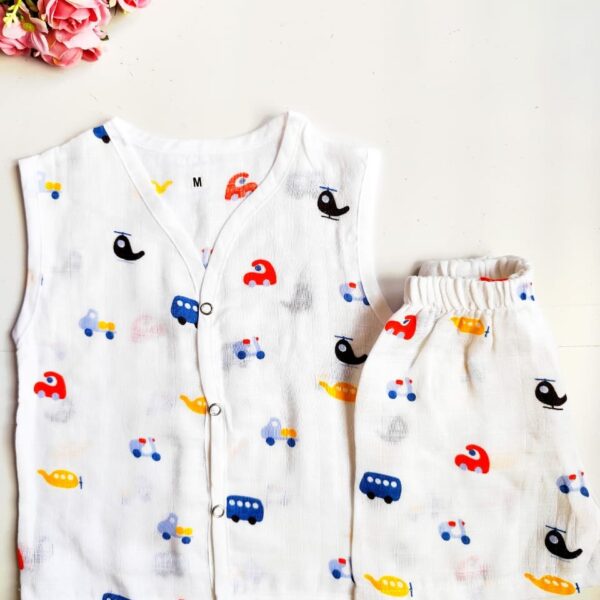 Muslin White Co-Ord Sets – Vehicles Print