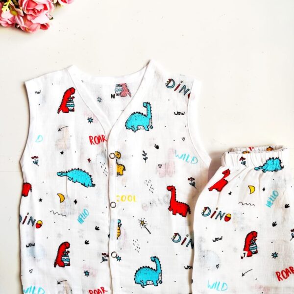 Muslin White Co-Ord Sets – Dino Print