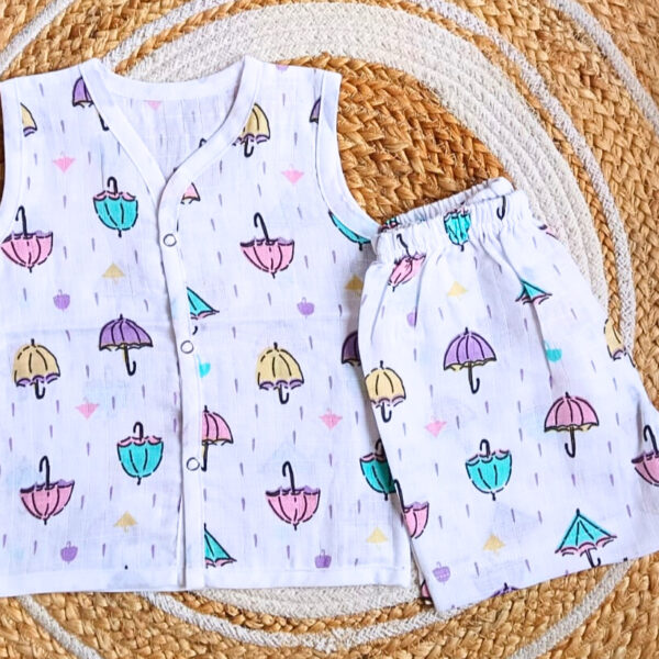 Muslin White Co-Ord Sets – Umbrella Print