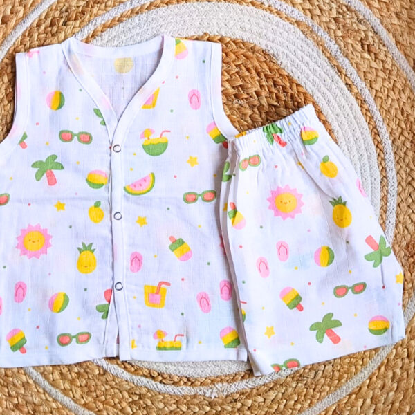 Muslin White Co-Ord Sets – Summer Print