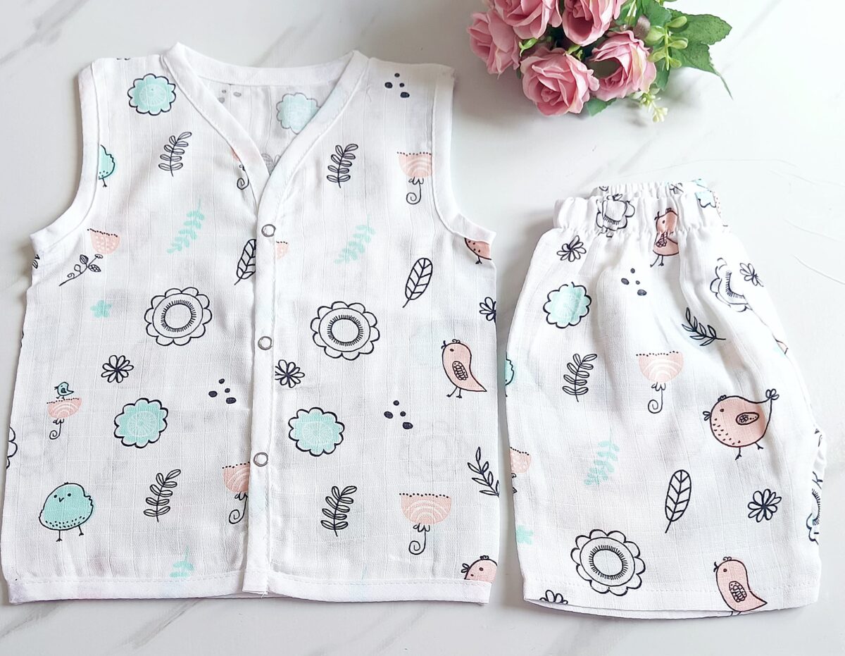 Muslin White Co-Ord Sets - Bird Print