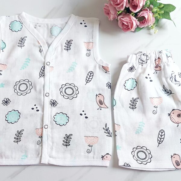 Muslin White Co-Ord Sets – Bird Print