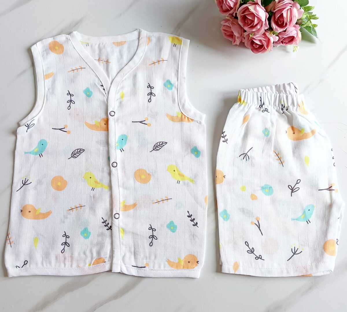 Muslin White Co-Ord Sets - Bird & Twig Print