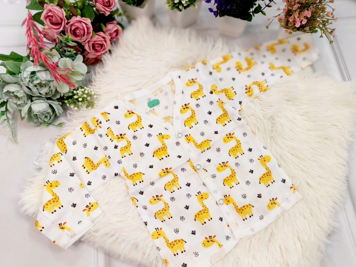 Muslin White Printed Jablas (0 - 3 Months) - Full Sleeves
