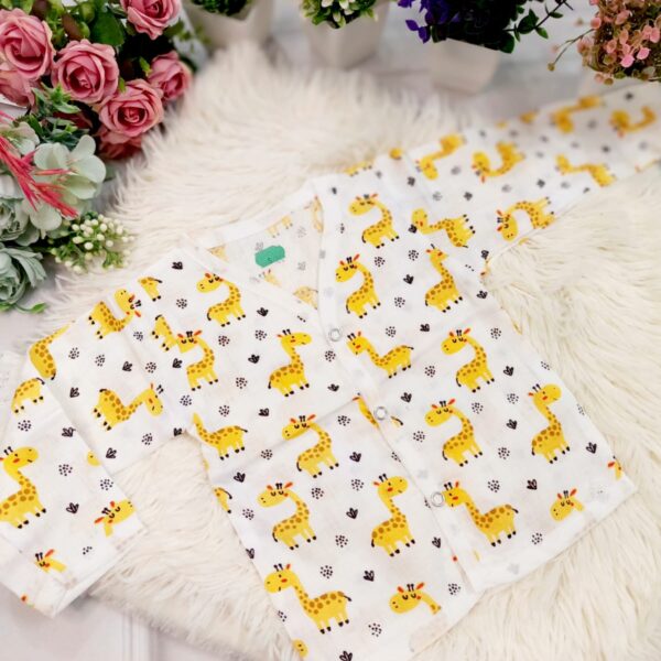 Muslin White Printed Jablas (0 – 3 Months) – Full Sleeves
