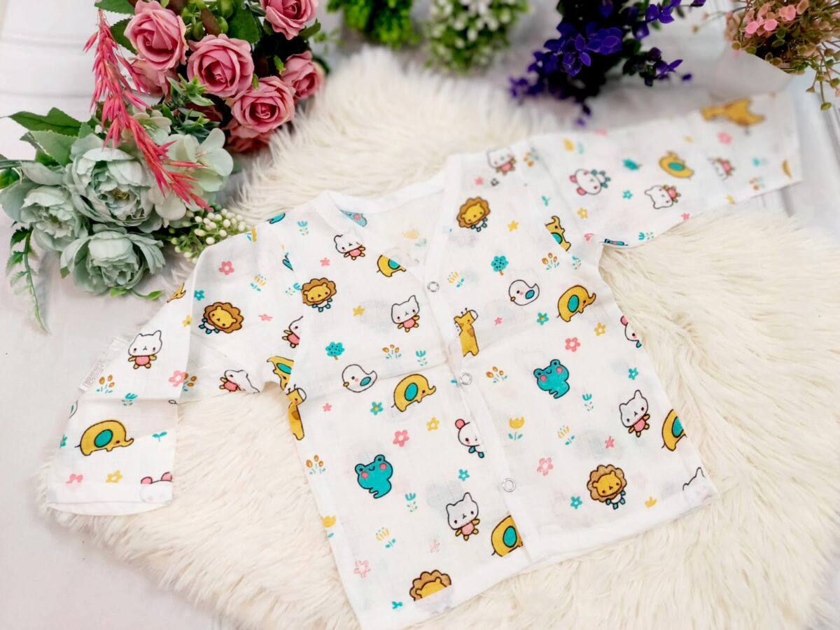 Muslin White Printed Jablas (0 - 3 Months) - Full Sleeves - Image 3