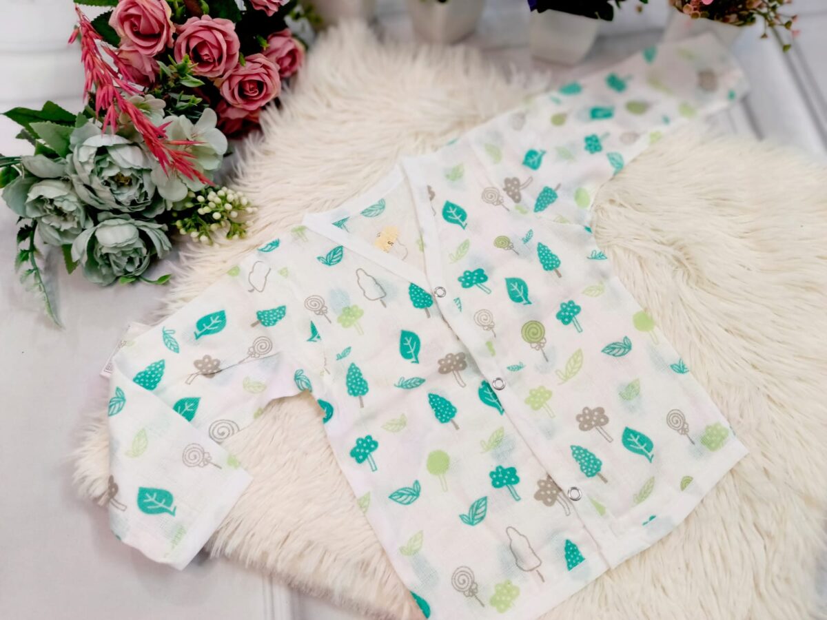 Muslin White Printed Jablas (0 - 3 Months) - Full Sleeves - Image 2