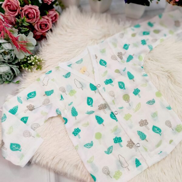 Muslin White Printed Jablas (0 – 3 Months) – Full Sleeves