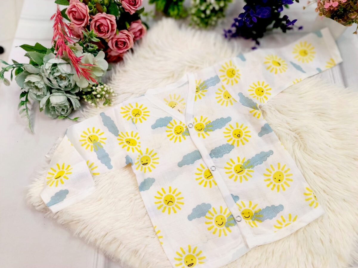 Muslin White Printed Jablas (0 - 3 Months) - Full Sleeves - Image 5