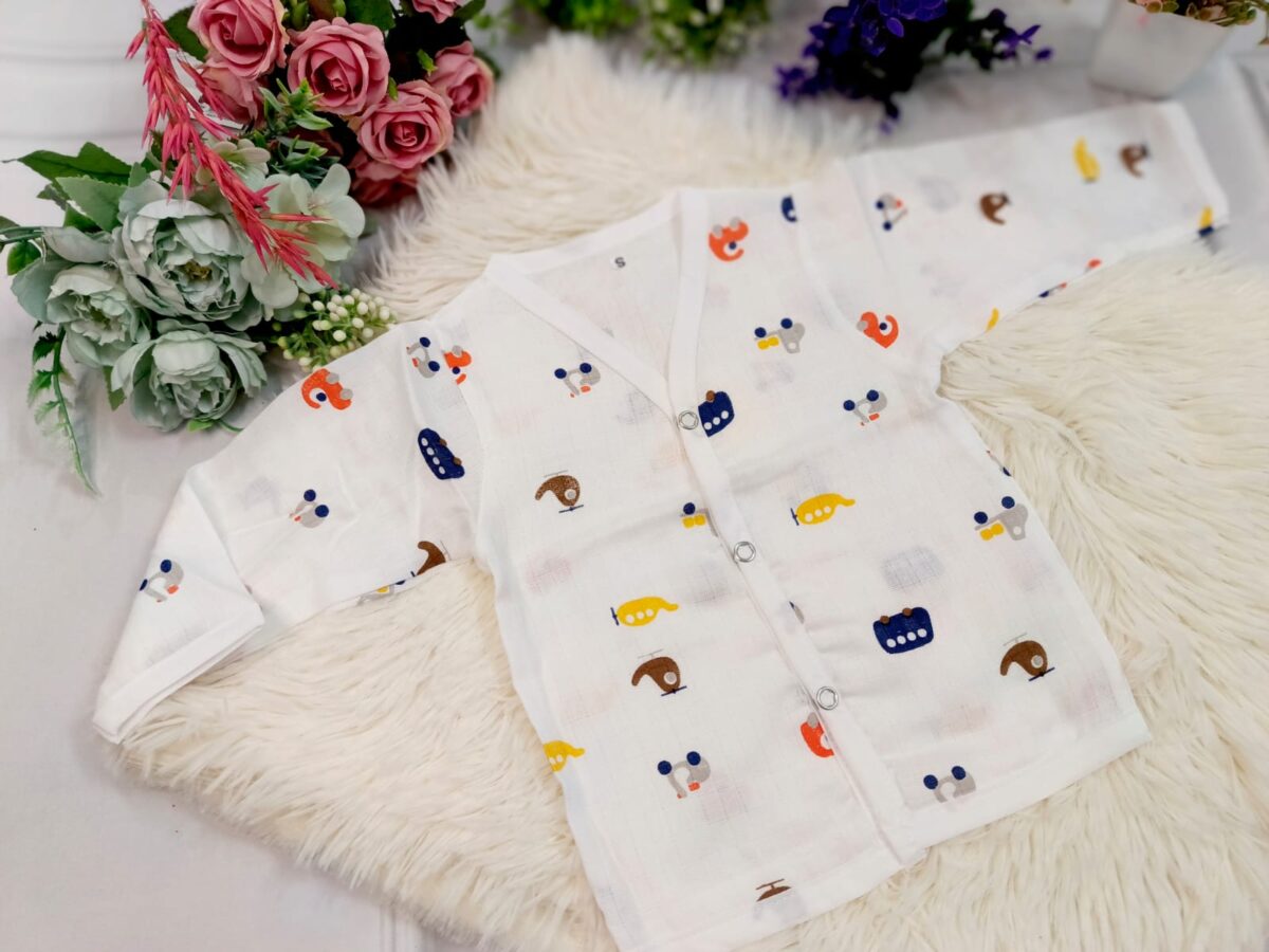 Muslin White Printed Jablas (0 - 3 Months) - Full Sleeves - Image 4