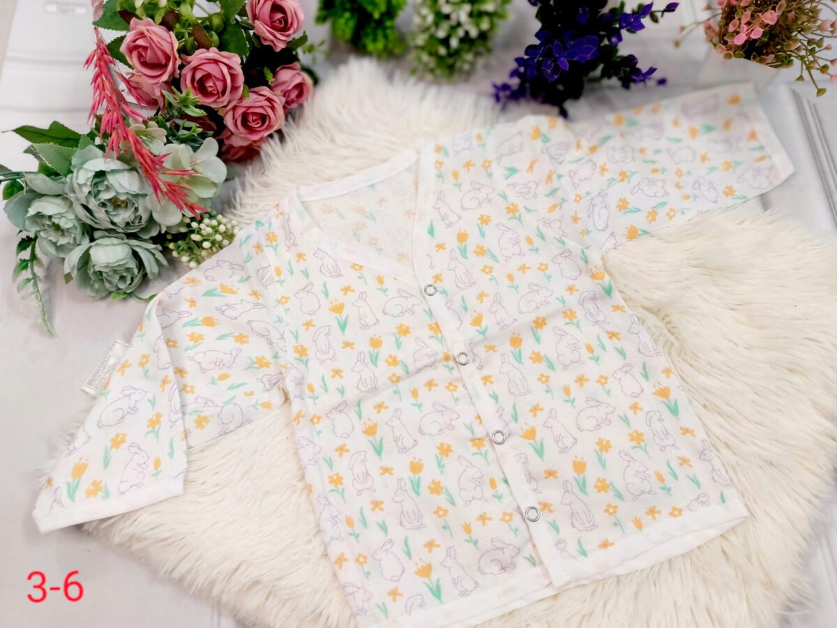 Muslin White Printed Jablas (3 - 6 Months) - Full Sleeves