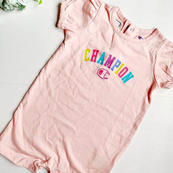 Pink "Champion" Print Girls Romper