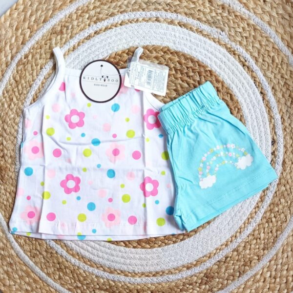 Girls White Floral Print Top & Bottom Set