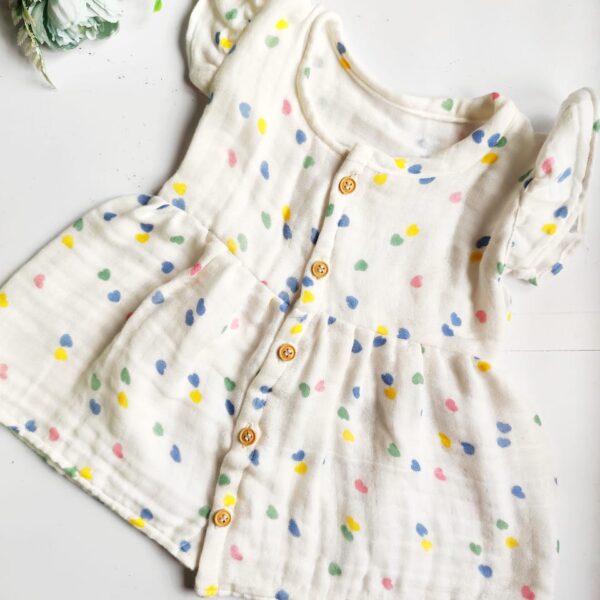 Exclusive Muslin Frill Hand Frock – Hearts Print
