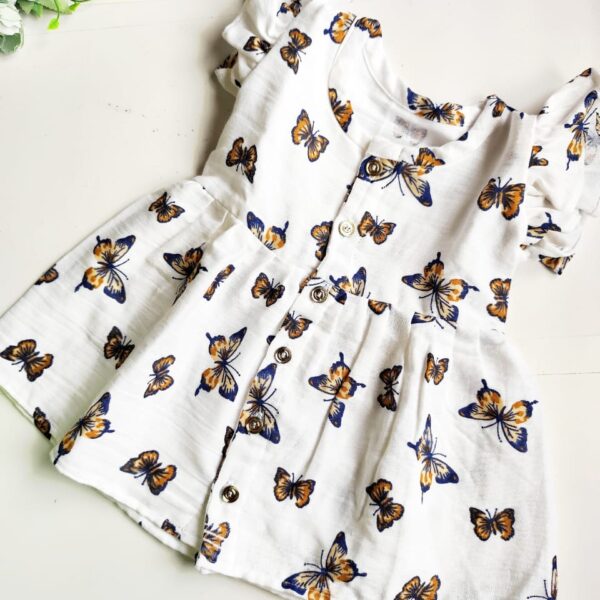 Exclusive Muslin Frill Hand Frock – Butterfly Print