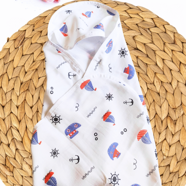 Muslin Hooded Towel - Ship Print