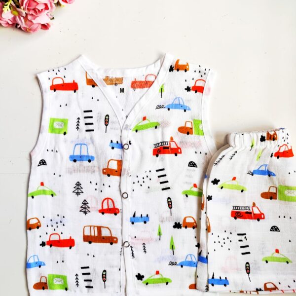 Muslin White Co-Ord Sets – Car Print