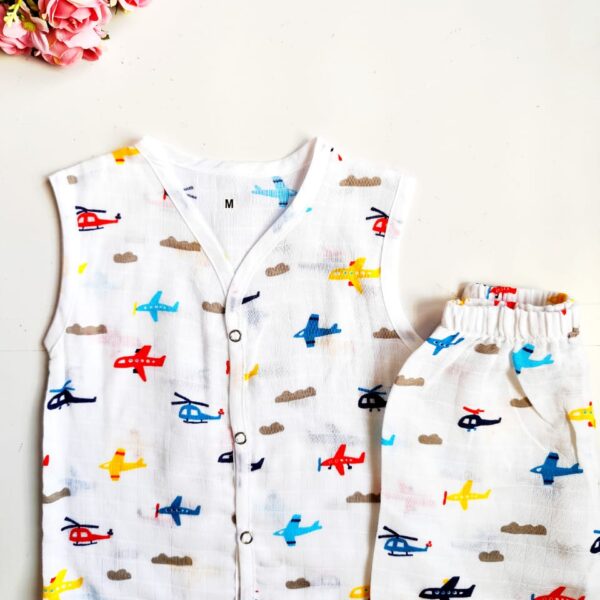 Muslin White Co-Ord Sets – Plane Print
