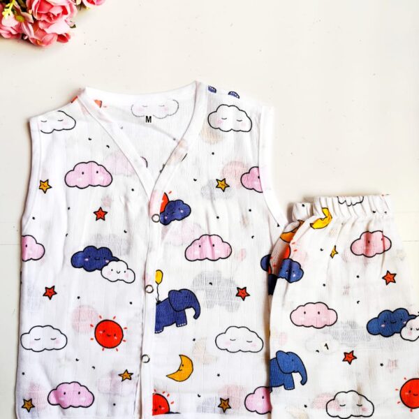Muslin White Co-Ord Sets – Elephant & Cloud Print