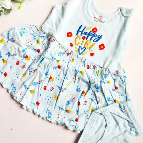 Shoulder Button Cotton Frock (0 – 3 Months)