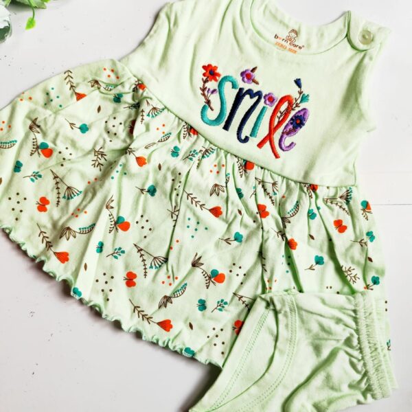 Shoulder Button Cotton Frock (0 – 3 Months)