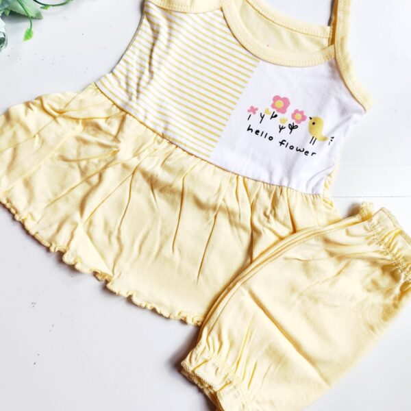 Sleeveless Cotton Frock – Hello Flower Print (0 – 3 Months)