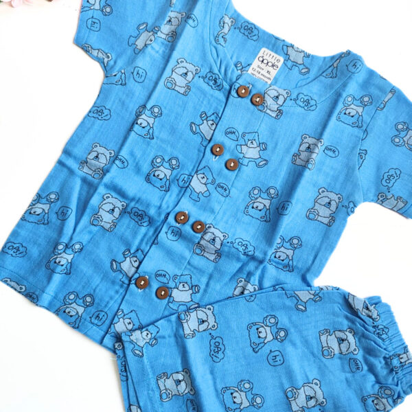 Muslin Co Ord Set – Blue Teddy Print (12 – 18 Months)