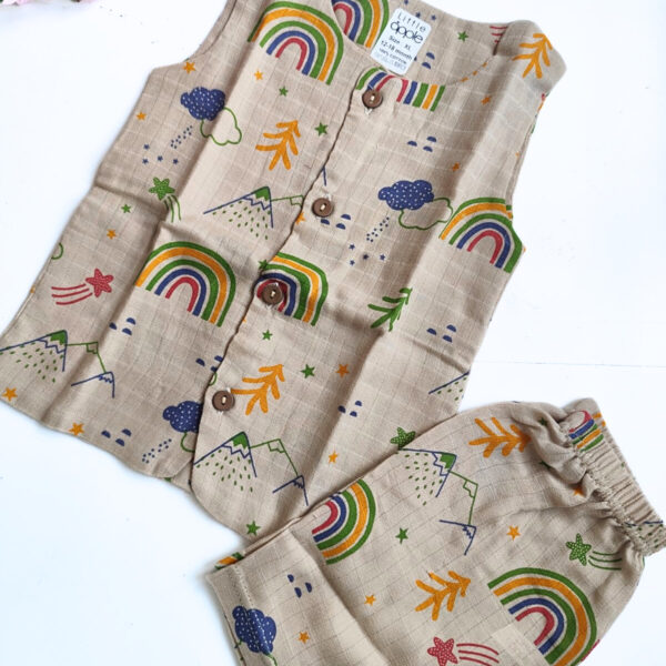 Muslin Sleeveless Co Ord Set – Rainbow Print
