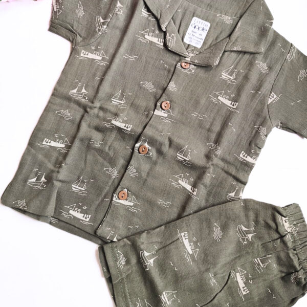 Muslin Collared Co Ord Set – Ship Print