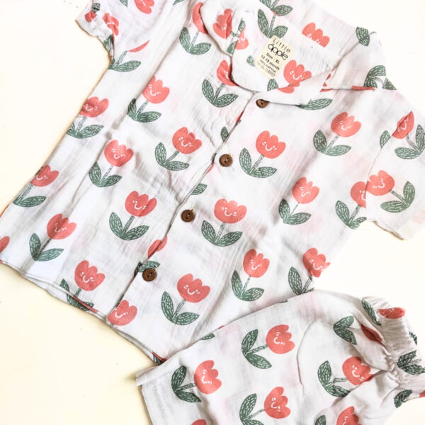 Muslin Collared Co Ord Set – Tulip Print