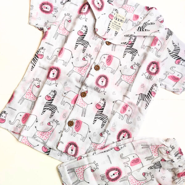 Muslin Collared Co Ord Set – Animals Print