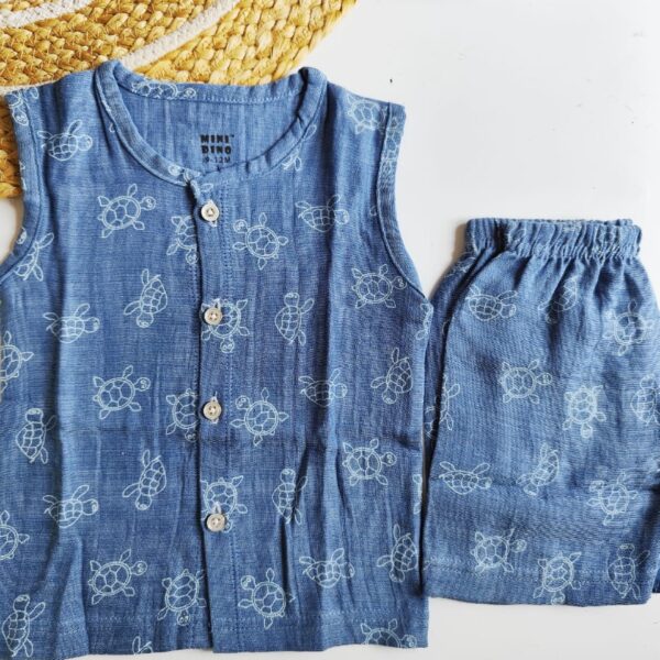 Blue Turtle Print Muslin Co Ord Set