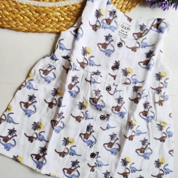 Printed Muslin Frock – Dino Print
