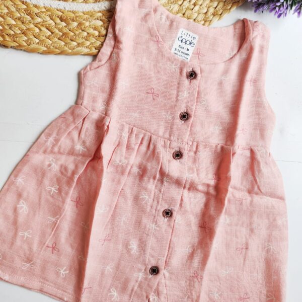 Printed Muslin Frock – Blush Pink Ribbon Print