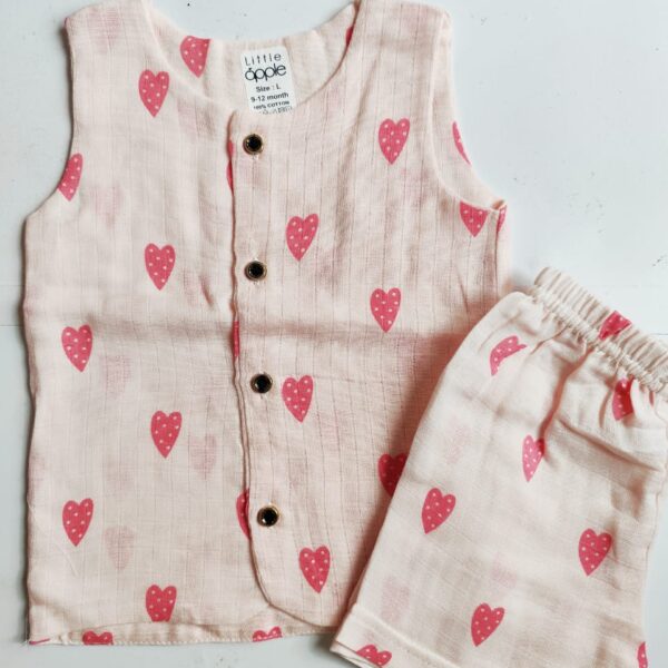 Hearts Print Double Layered Muslin Co Ord Set