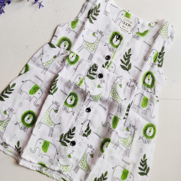 Printed Muslin Frock – Green Animals Print