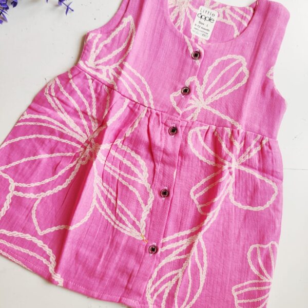 Printed Muslin Frock – Pink